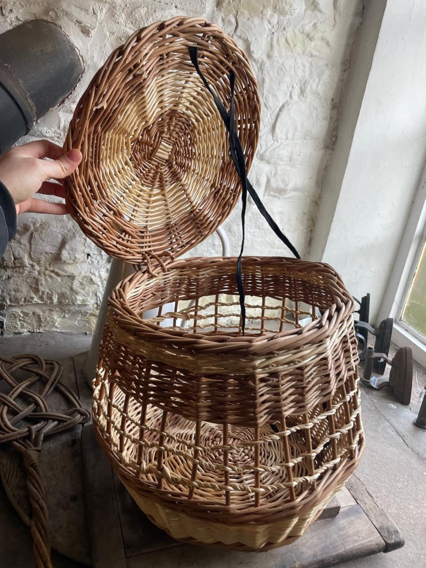 Reproduction poultry basket at Acton Scott Heritage Farm