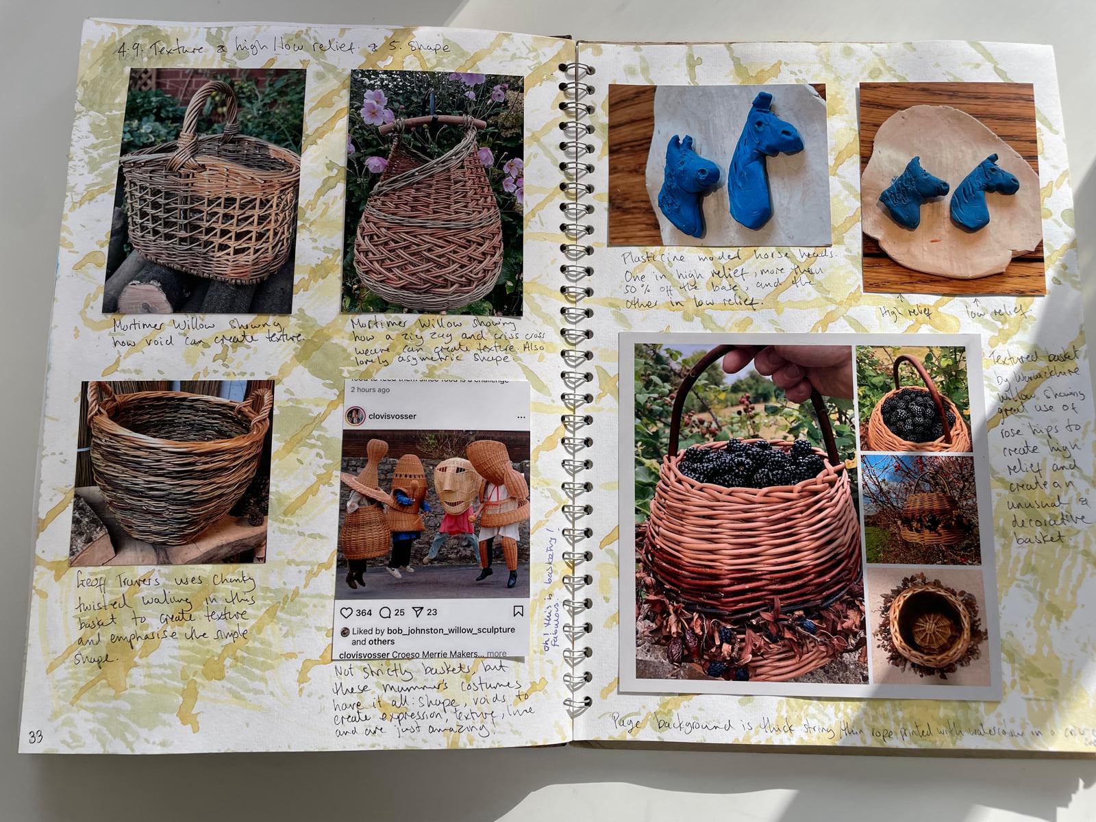 City and Guilds level 2 basketry design unit examples of baskets with void and shape