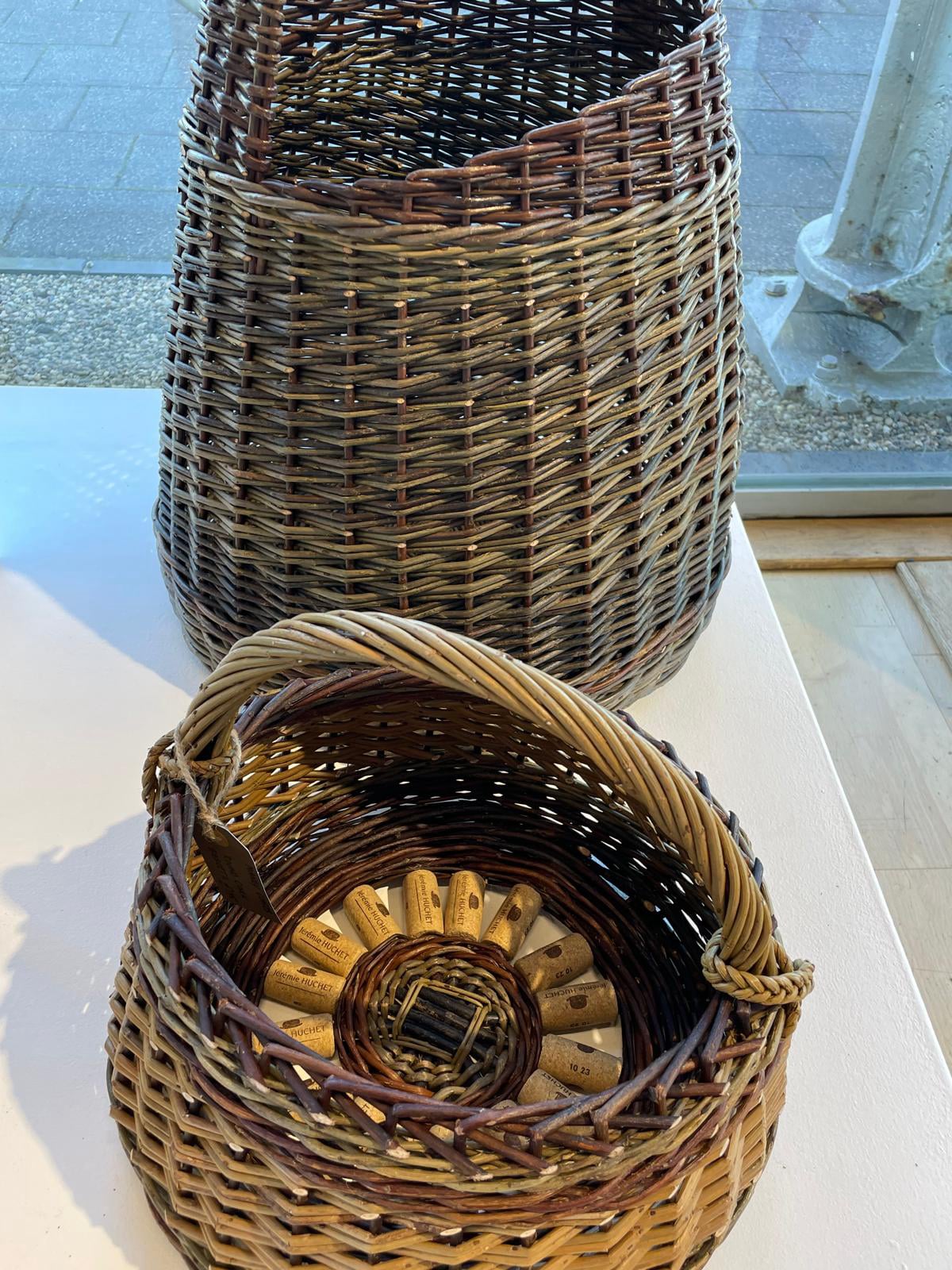 Cork base basket Basketry: rescuing, reviving and retaining exhibition Cardiff