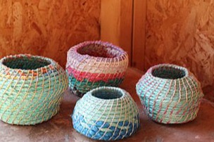 Coiled baskets by Aurore Whitworth